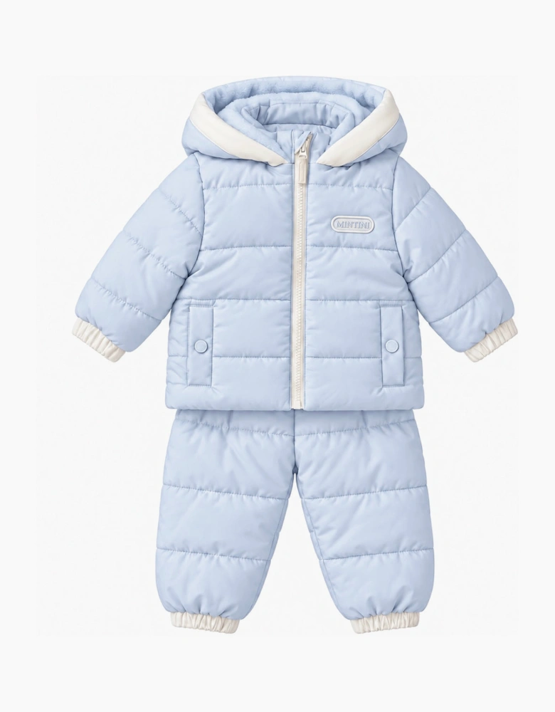 Boys Pale Blue Puffer Coat and Trouser Set
