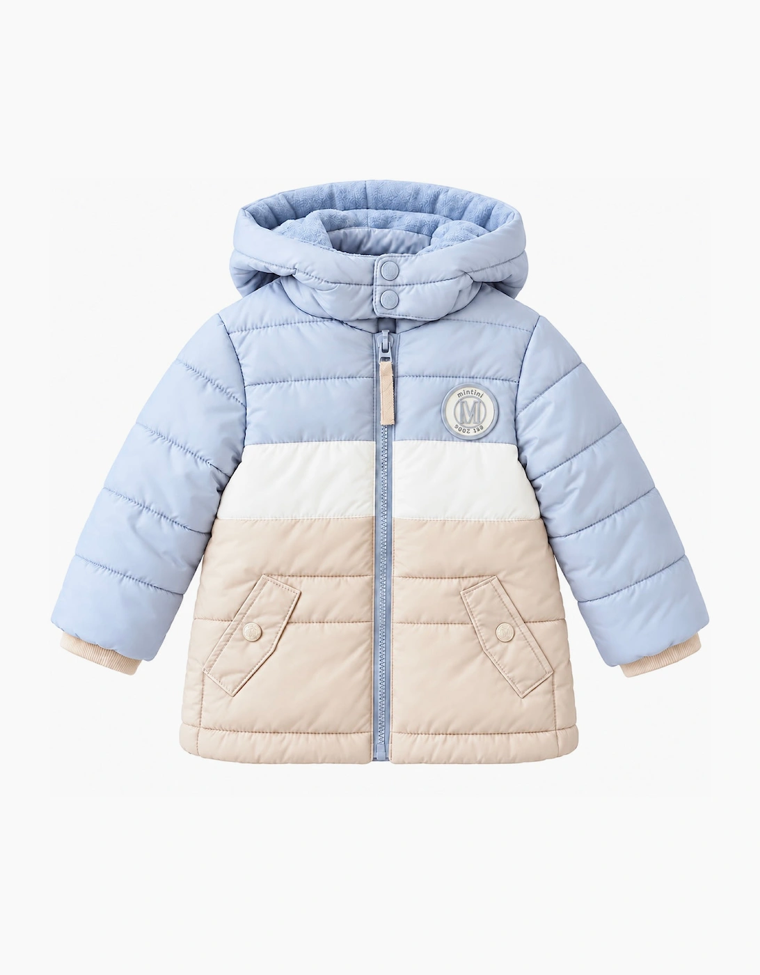 Boys Pale Blue and Beige Parka Coat