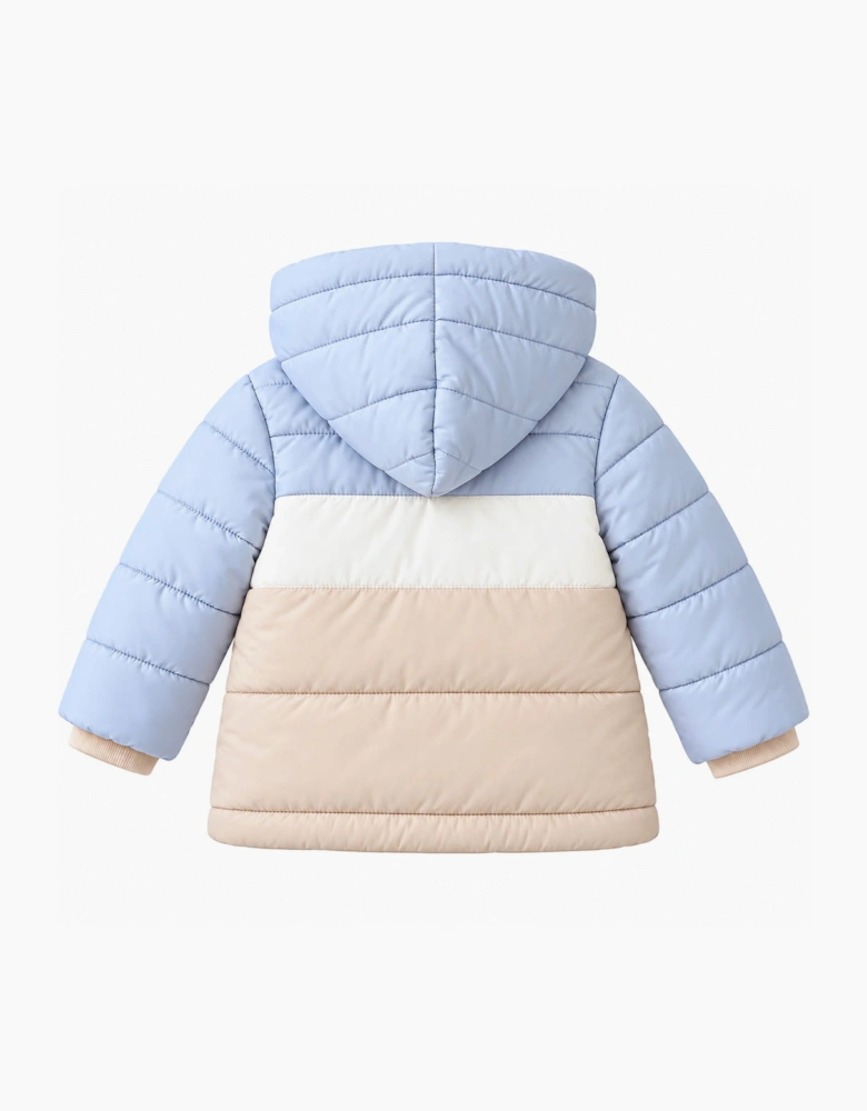 Boys Pale Blue and Beige Parka Coat