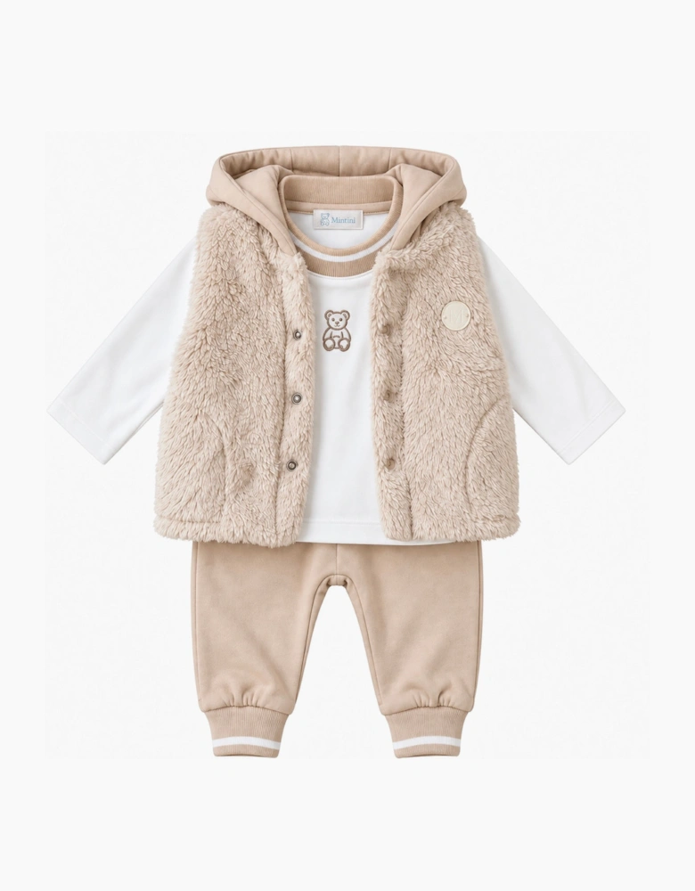 Boys Beige Fleece Gilet Tracksuit