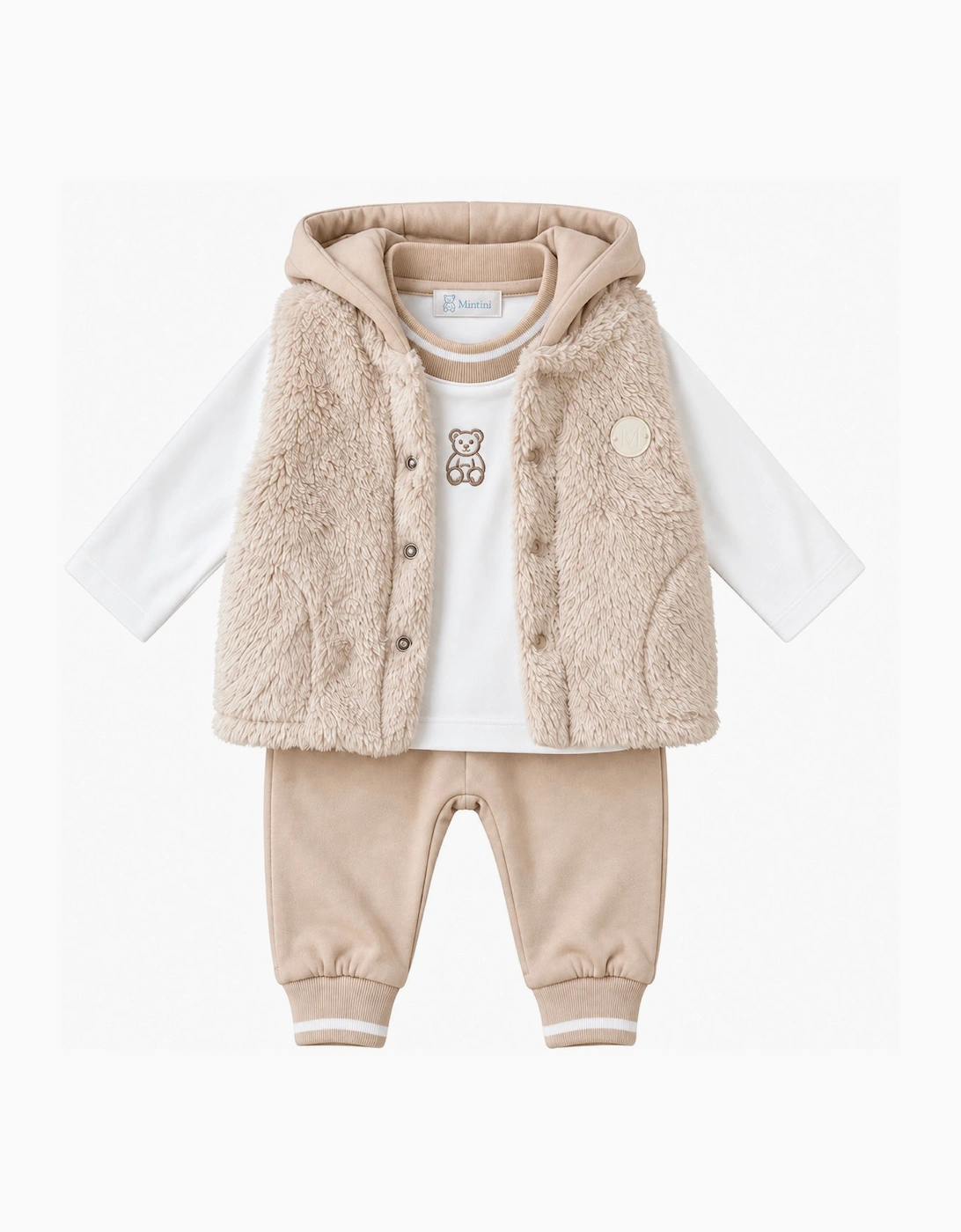 Boys Beige Fleece Gilet Tracksuit