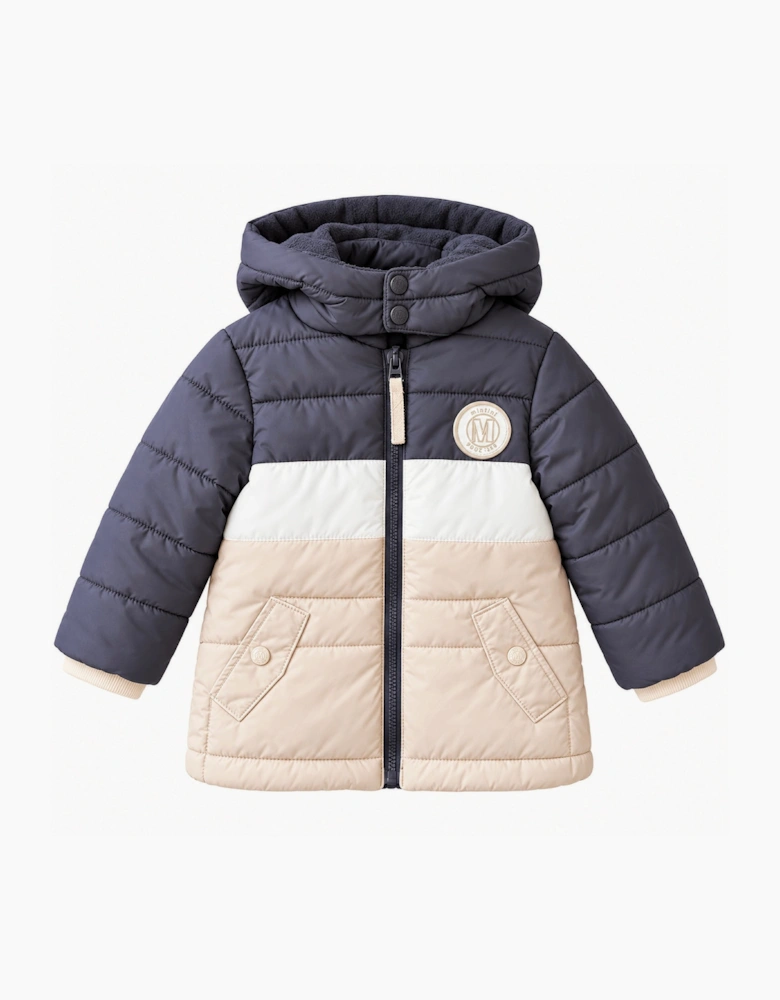 Boys Dark Grey and Beige Parka Coat