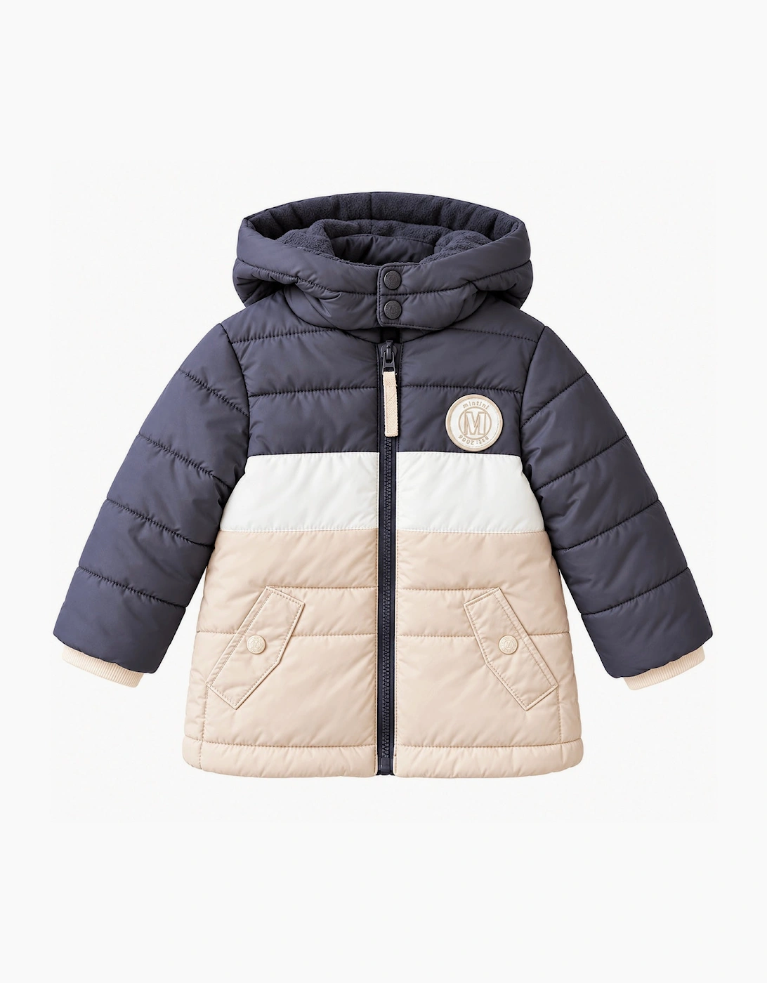 Boys Dark Grey and Beige Parka Coat