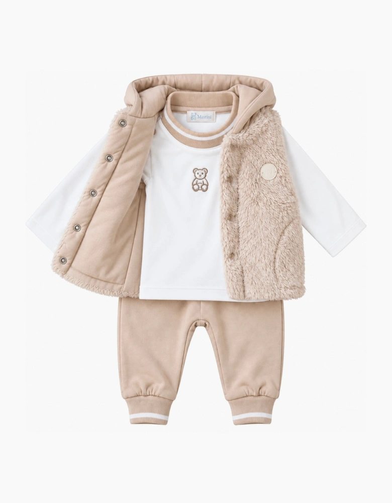 Boys Beige Fleece Gilet Tracksuit