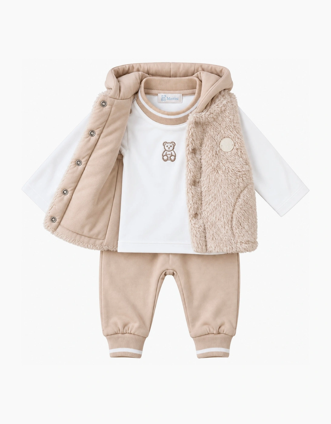 Boys Beige Fleece Gilet Tracksuit