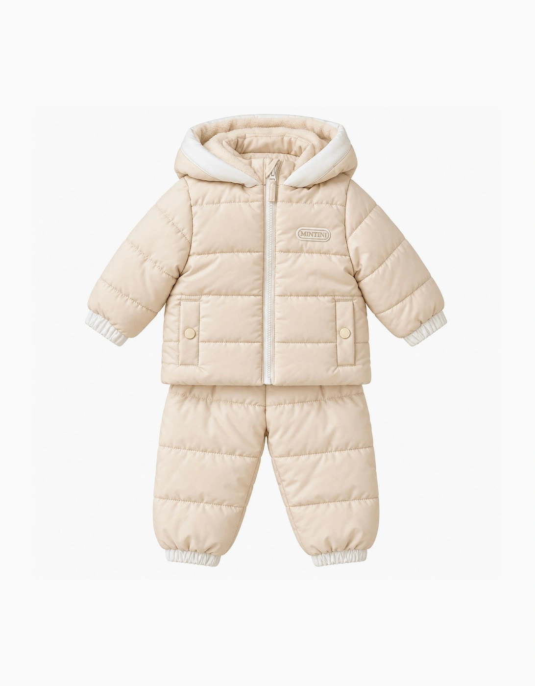 Boys Beige Puffer Coat and Trouser Set