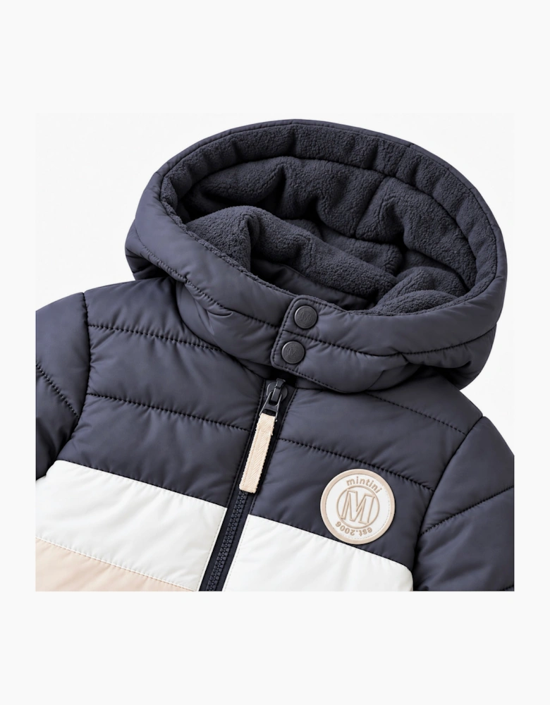 Boys Dark Grey and Beige Parka Coat