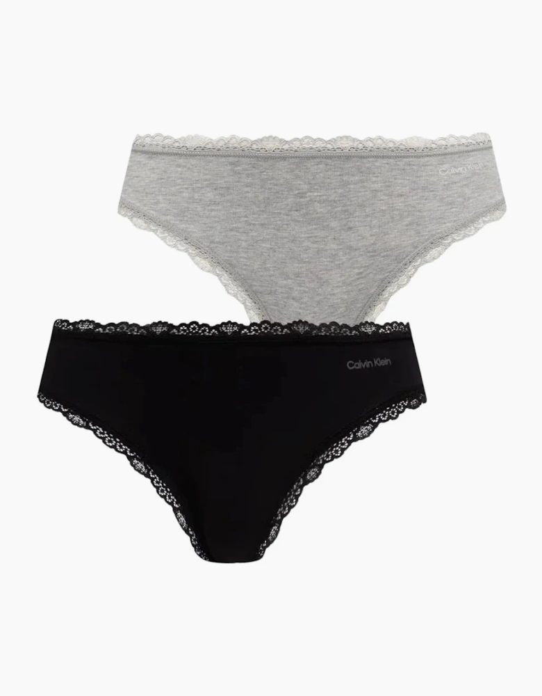 2-Pack Modern Cotton Lace Bikini Briefs, Black / Grey Heather
