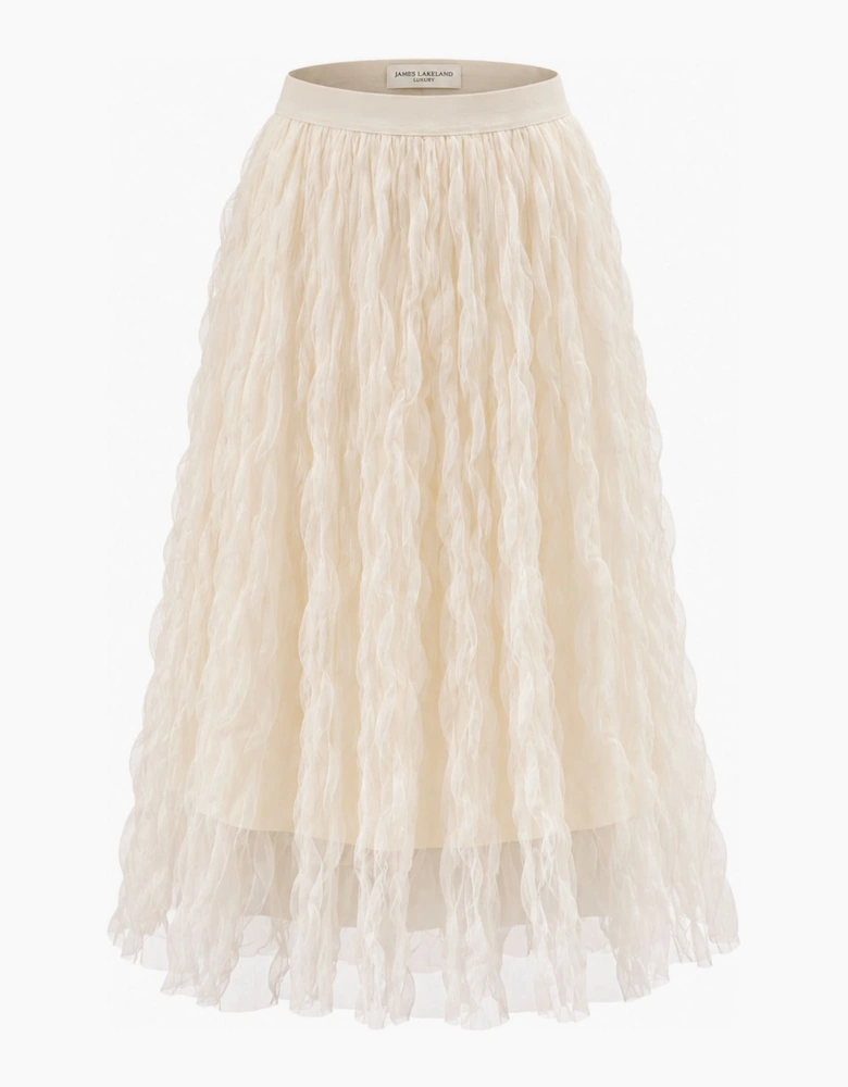 Cream Ruffle Tulle Midi Skirt