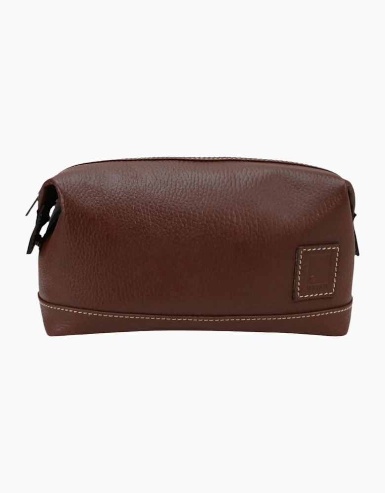 Sophos Attire Leather Wash Bag BROWN