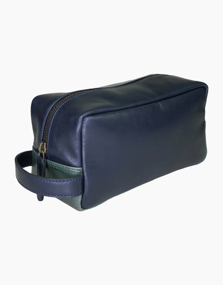 Sophos Colour Block Leather Wash Bag NAVY