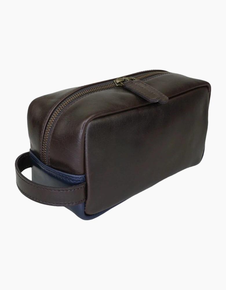 Sophos Colour Block Leather Wash Bag BROWN
