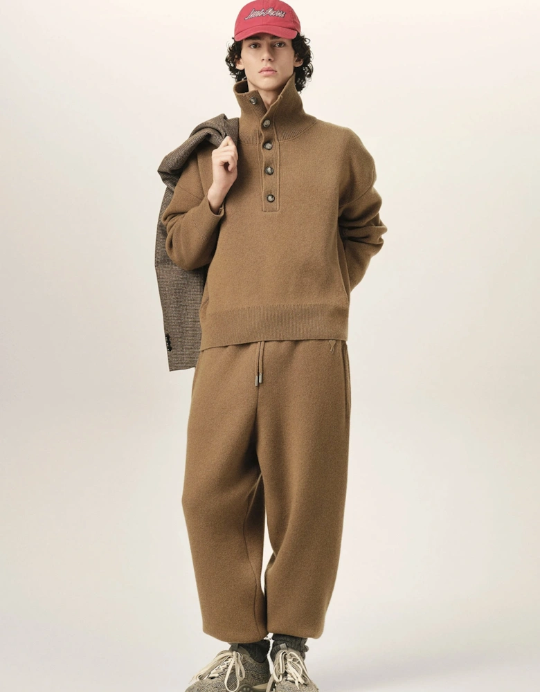 High Buttoned Collar Sweater Brown