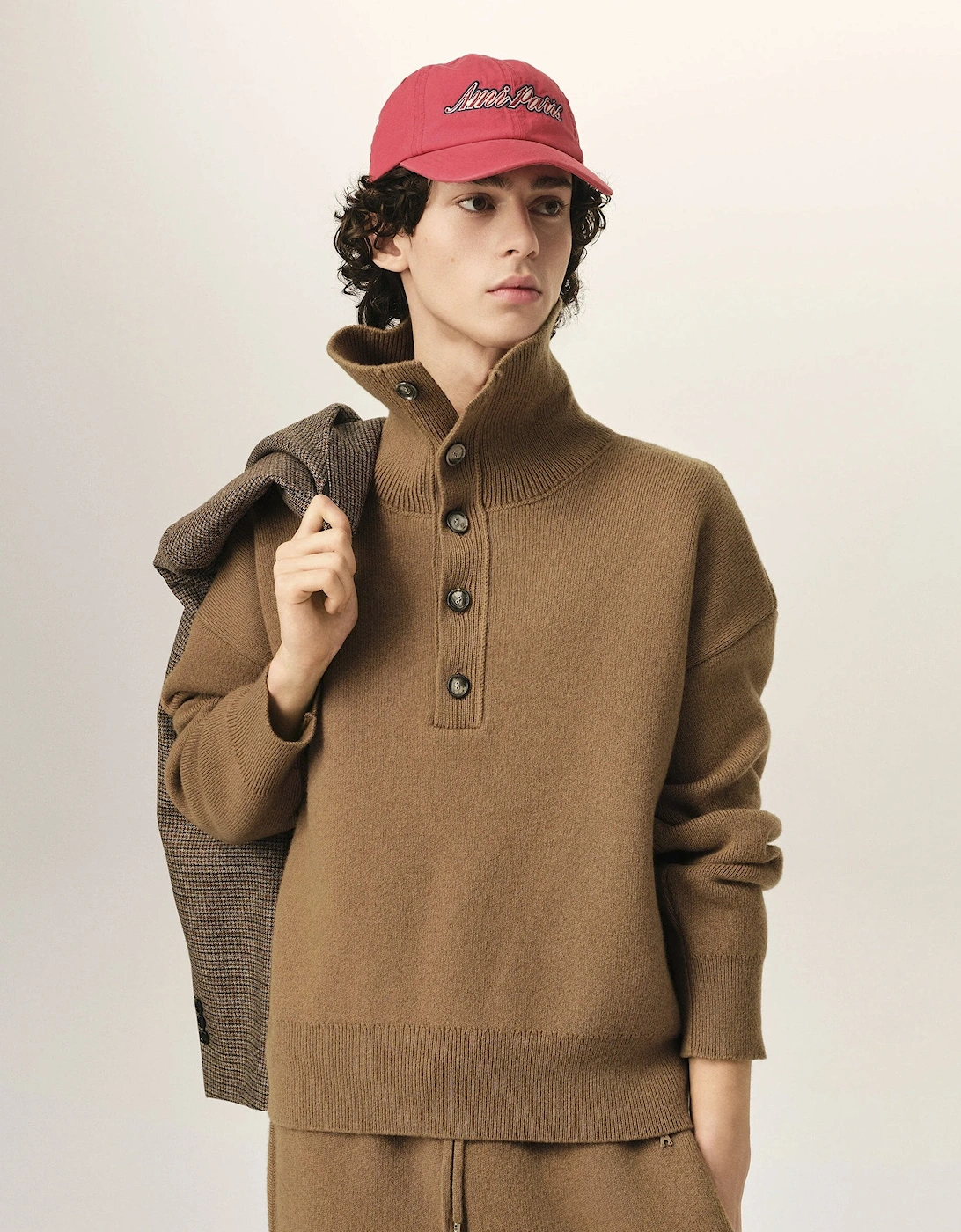High Buttoned Collar Sweater Brown
