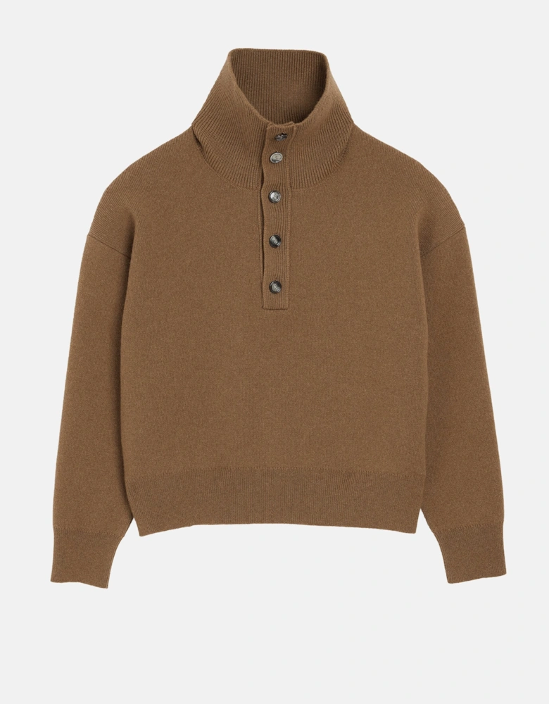 High Buttoned Collar Sweater Brown