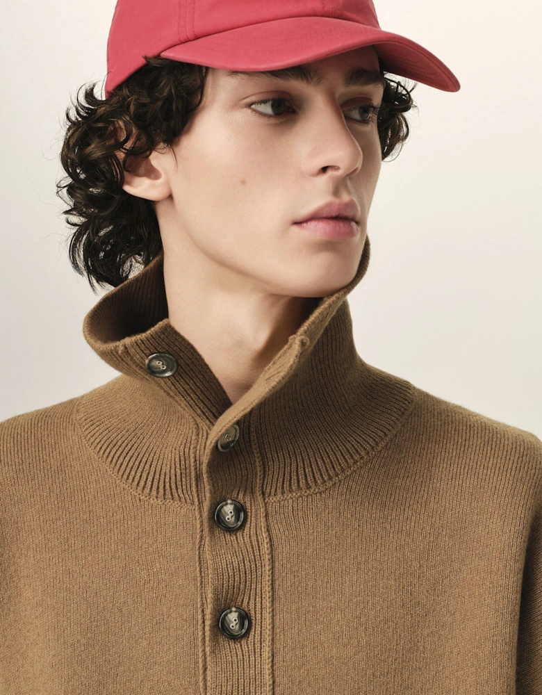 High Buttoned Collar Sweater Brown