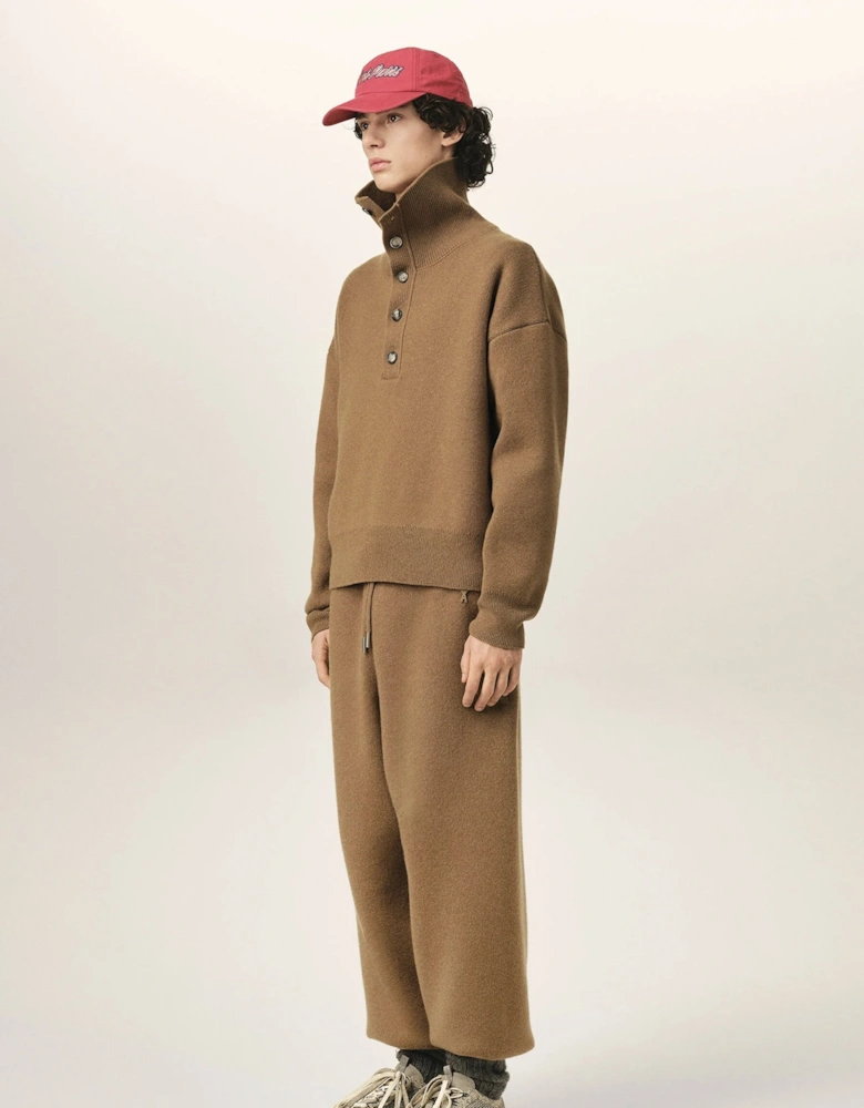 High Buttoned Collar Sweater Brown