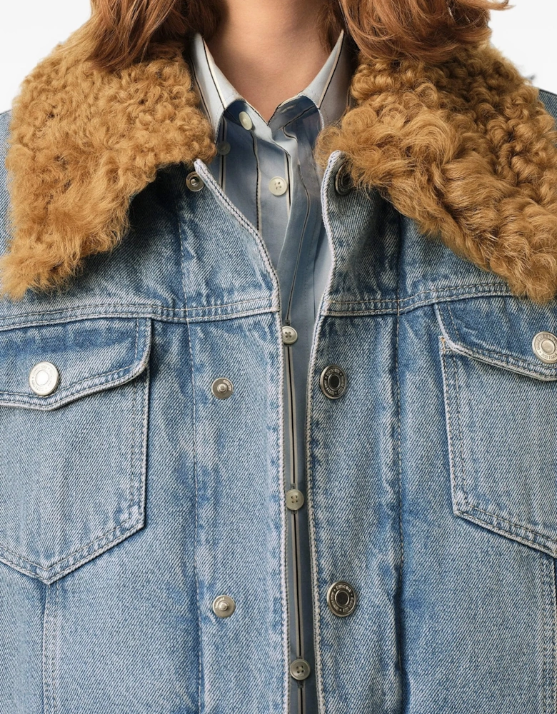 Padded Shearling Trucker Jacket Blue