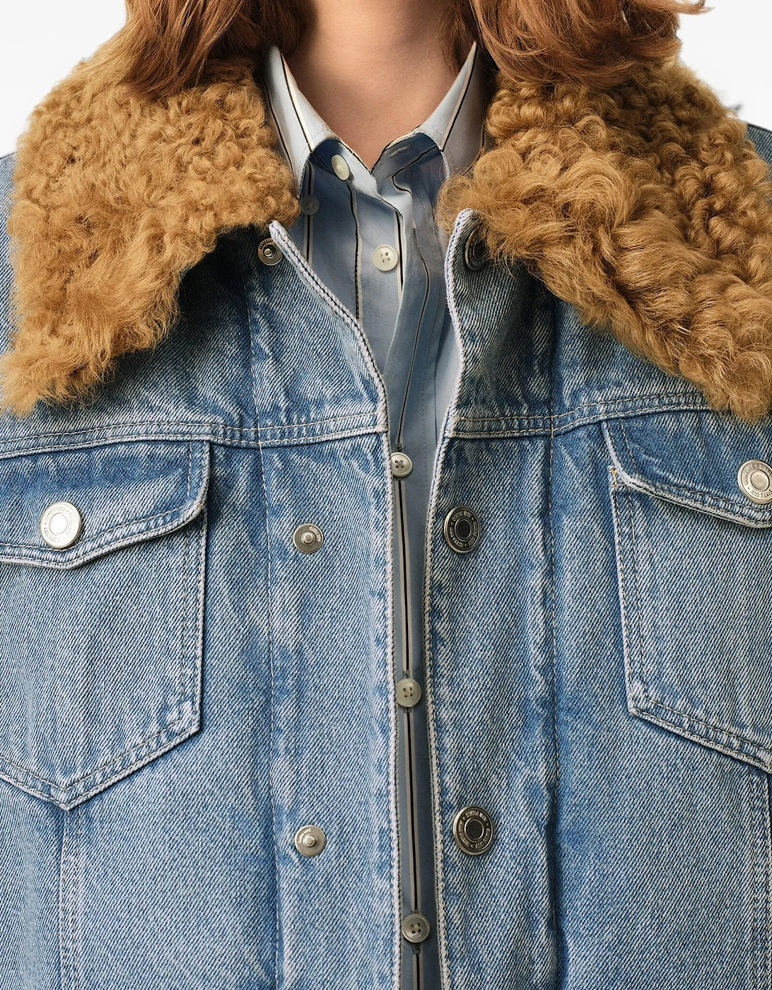 Padded Shearling Trucker Jacket Blue