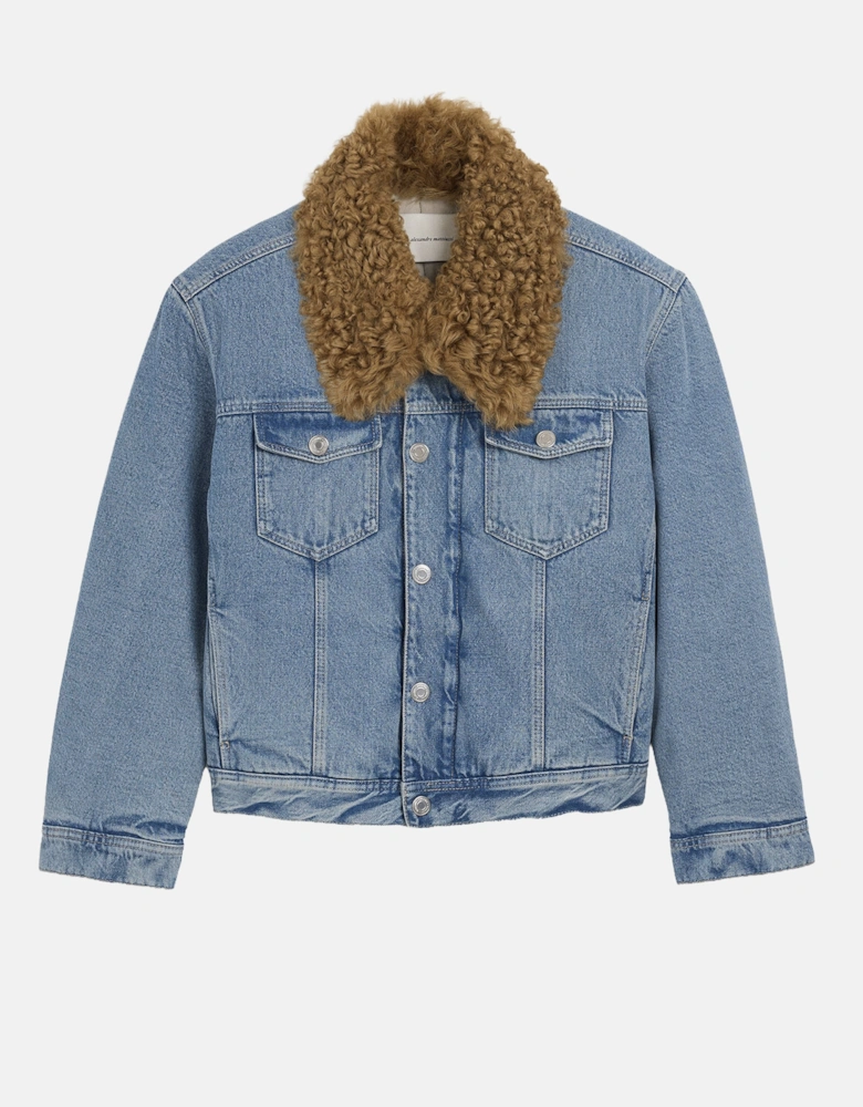 Padded Shearling Trucker Jacket Blue