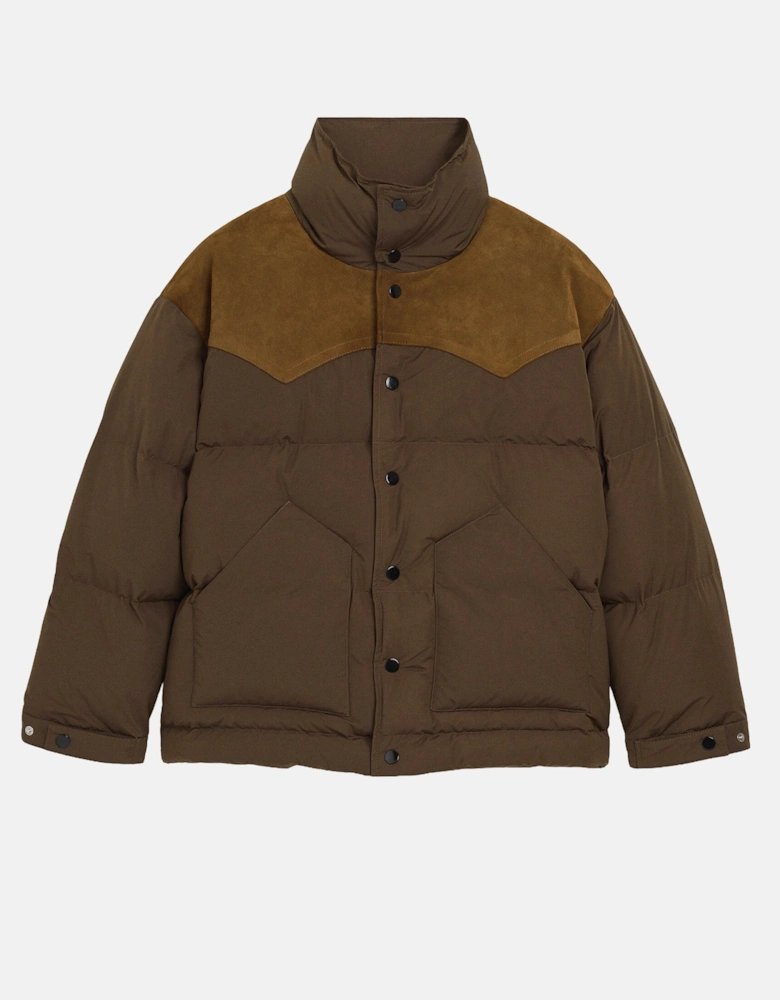 Down Jacket With Leather Yoke Brown
