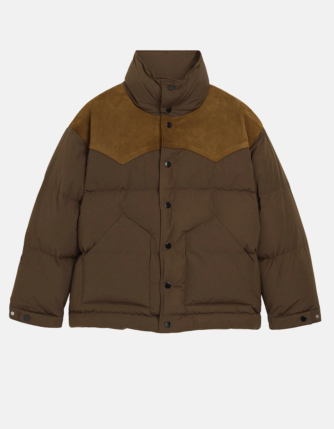 Down Jacket With Leather Yoke Brown