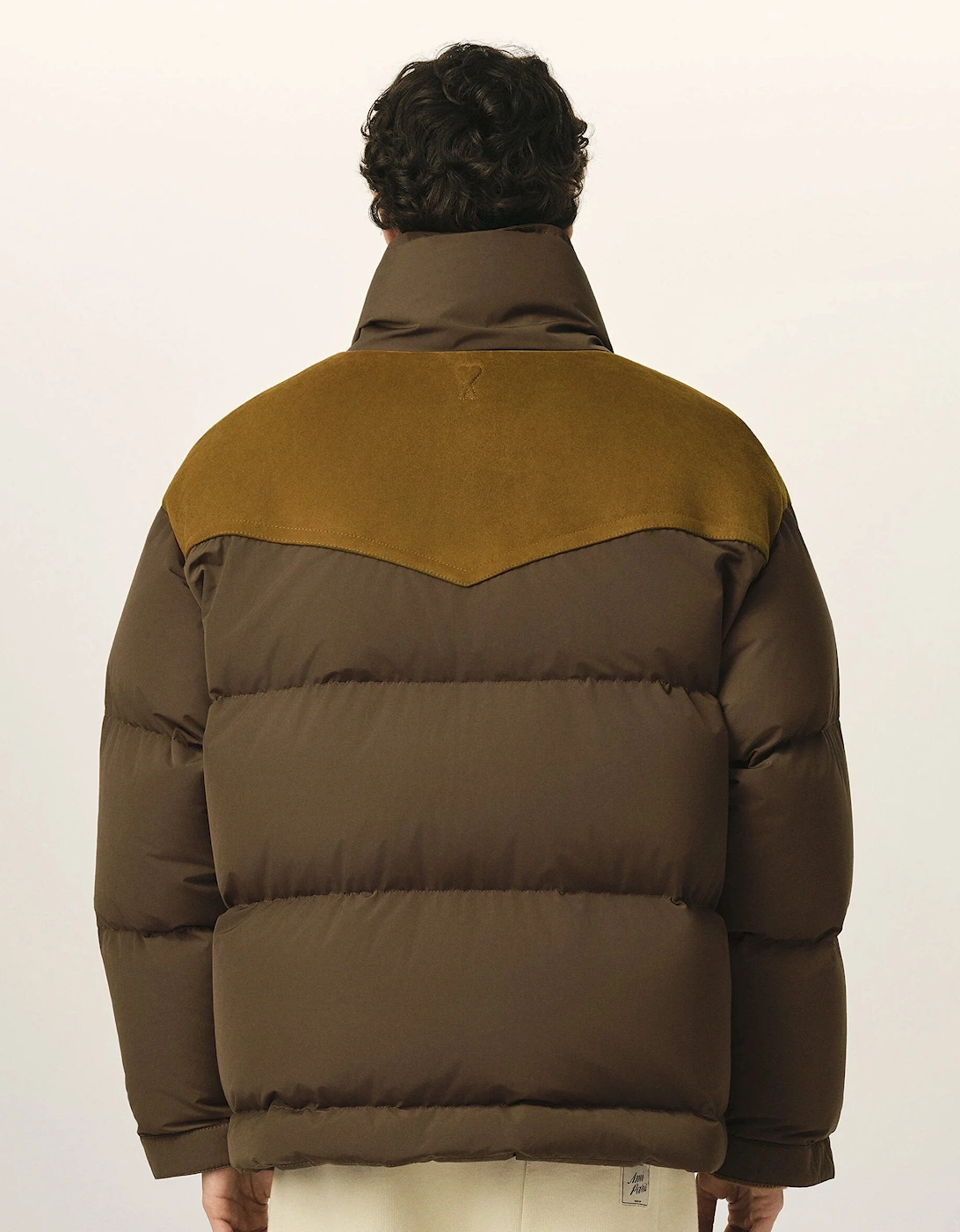 Down Jacket With Leather Yoke Brown