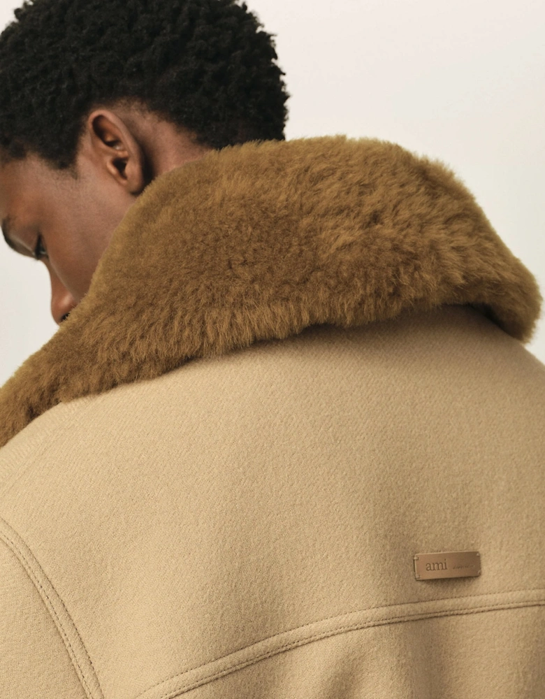 Wool Sherling Collar Jacket Beige