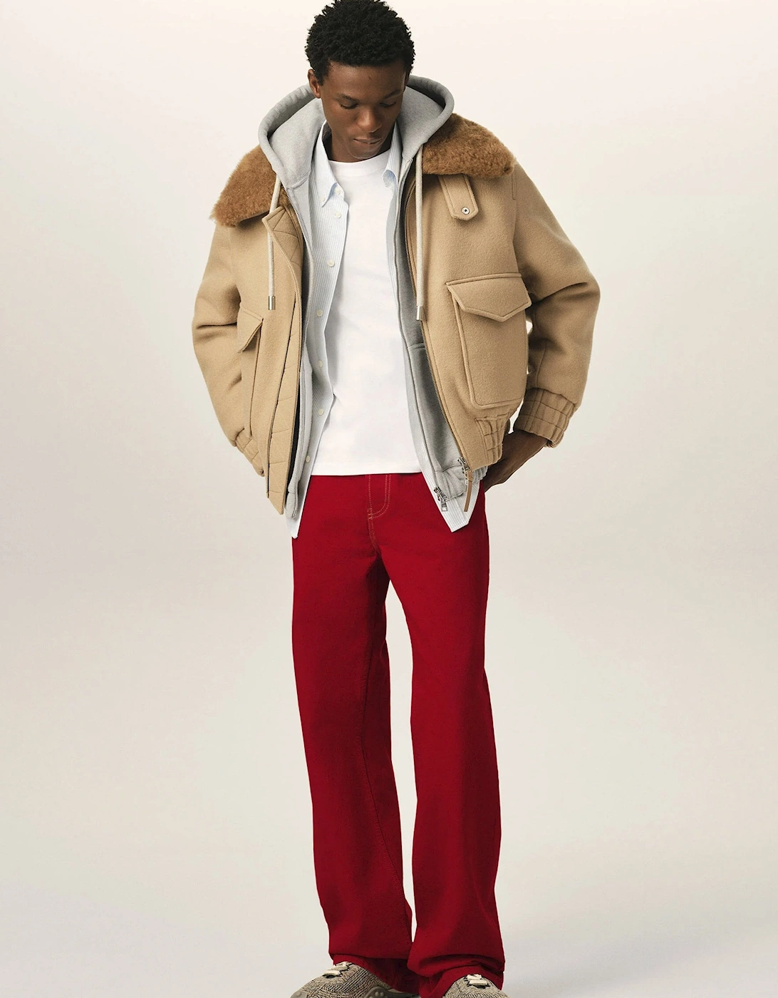 Wool Sherling Collar Jacket Beige