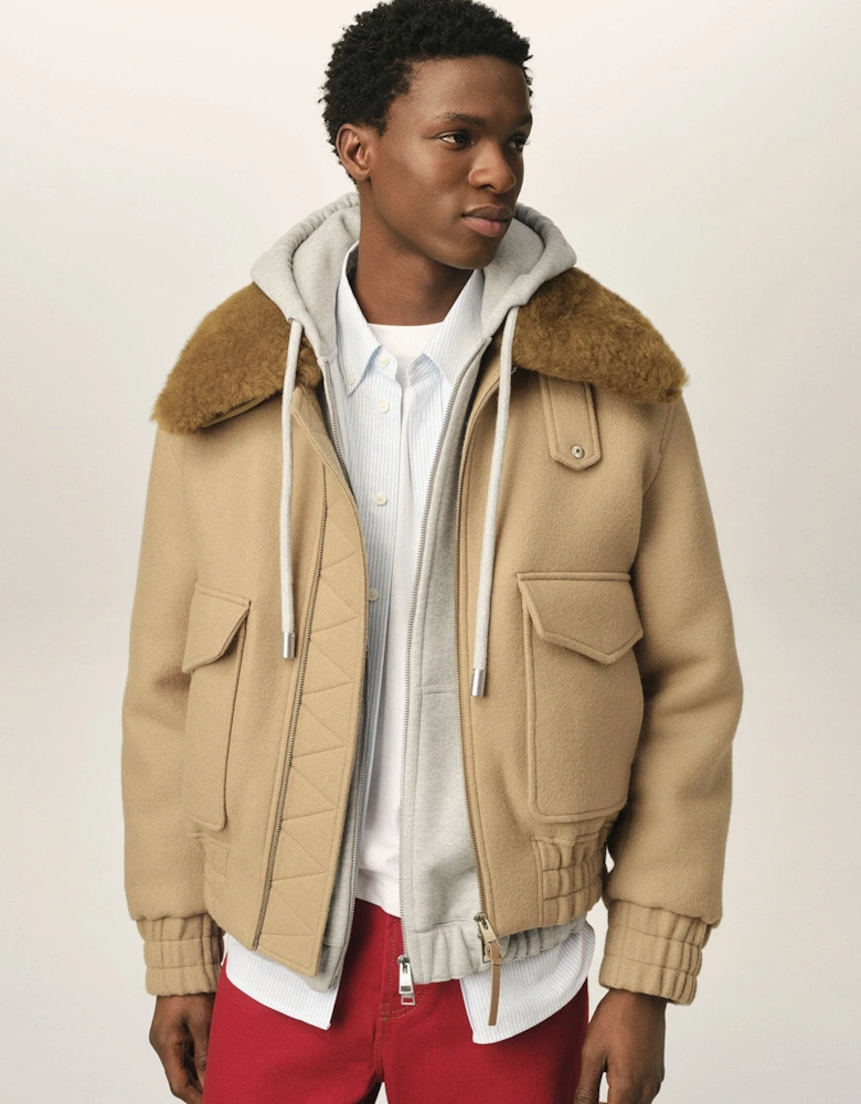 Wool Sherling Collar Jacket Beige