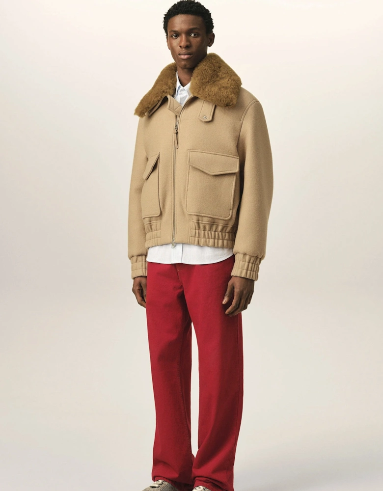 Wool Sherling Collar Jacket Beige