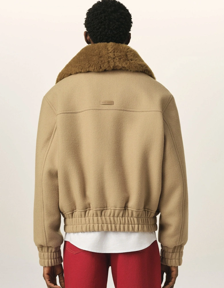 Wool Sherling Collar Jacket Beige