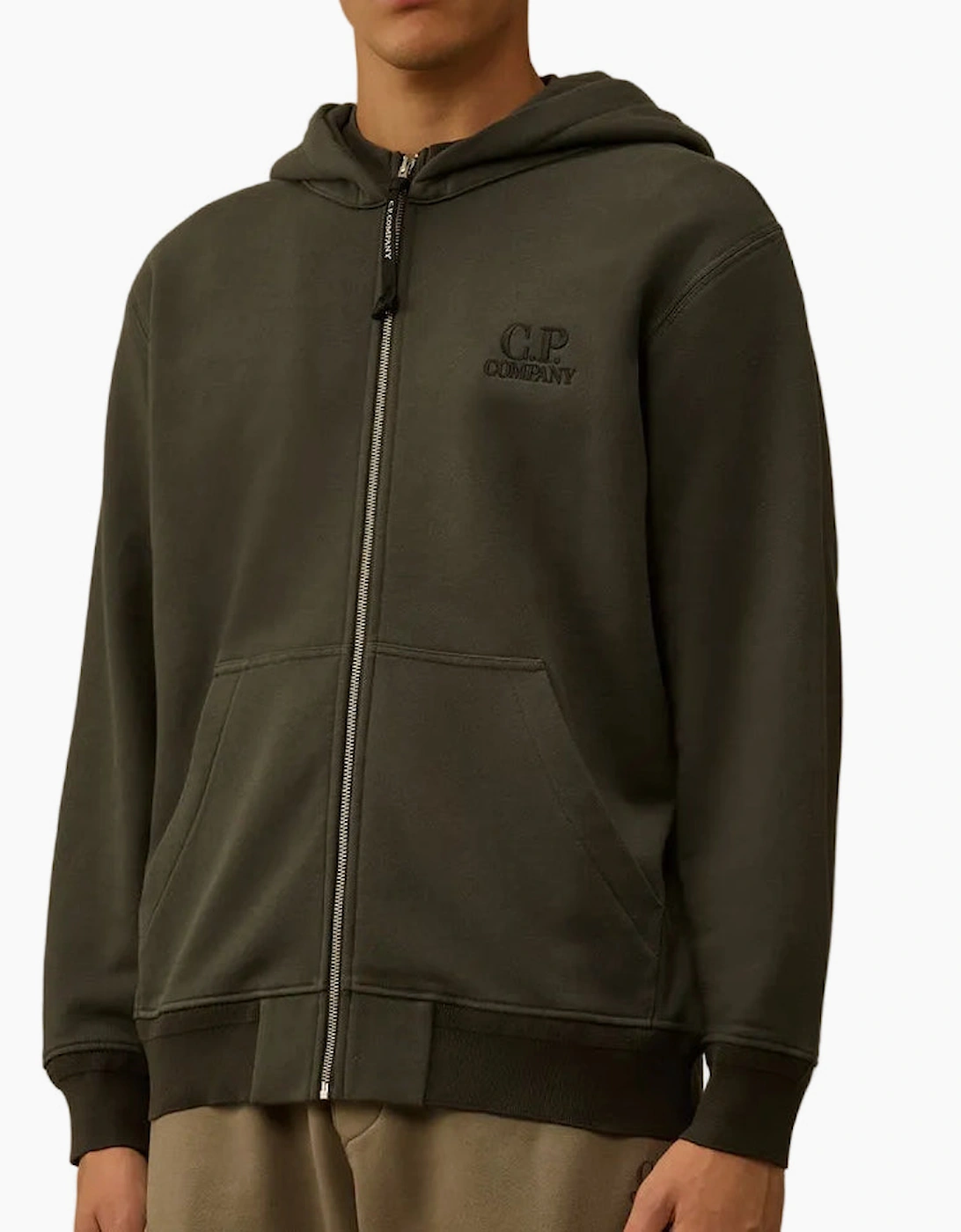 Diagonal Fleece Zip Logo Hoodie