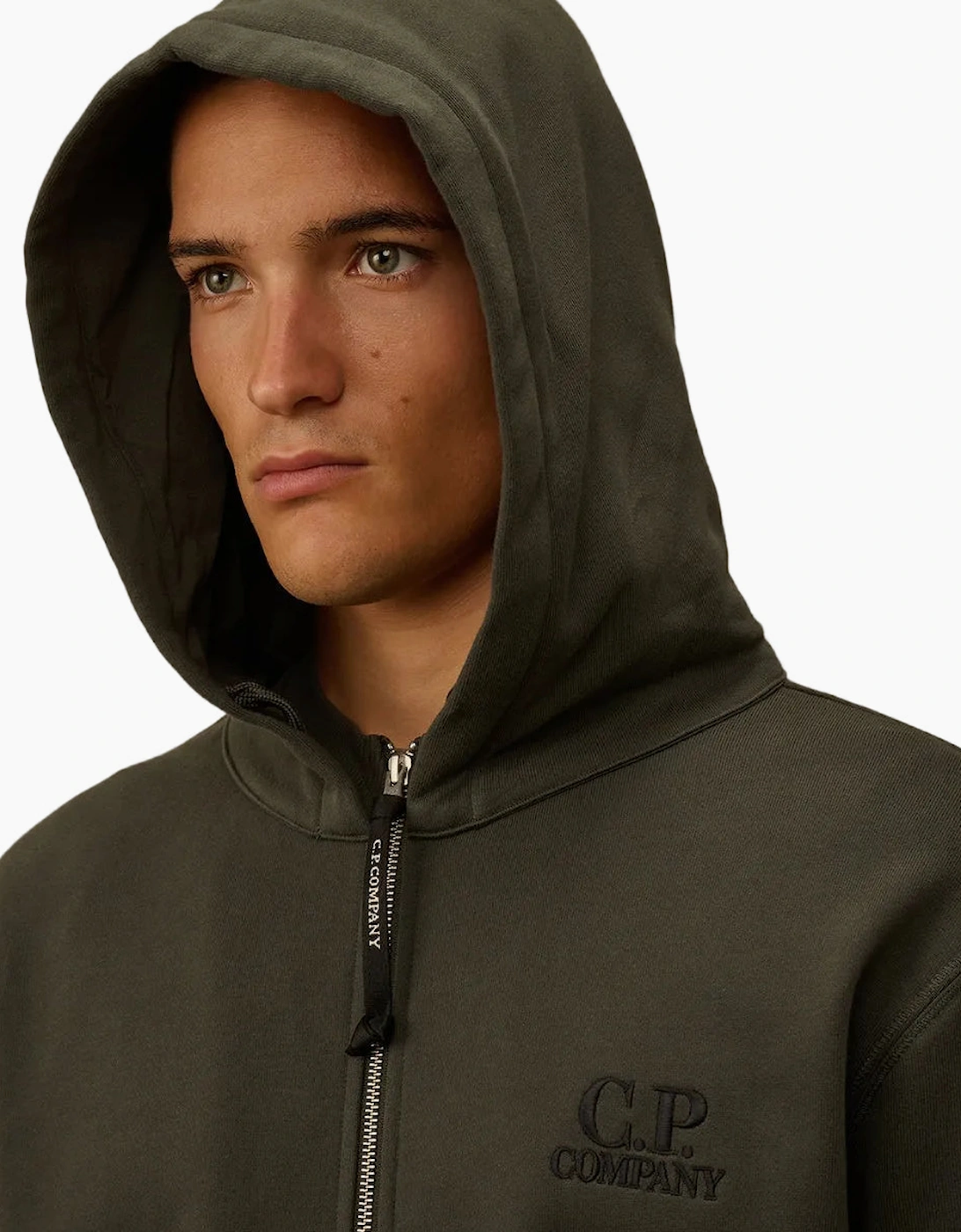 Diagonal Fleece Zip Logo Hoodie