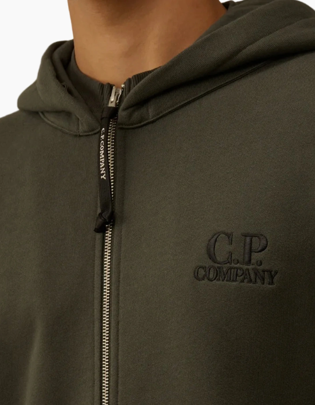 Diagonal Fleece Zip Logo Hoodie