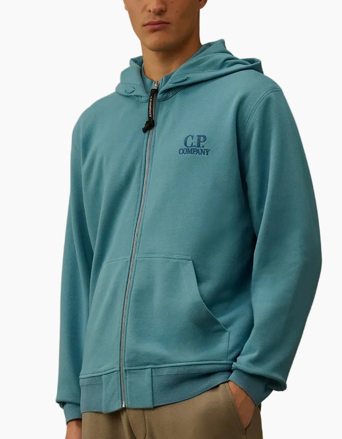 Diagonal Fleece Zip Logo Hoodie