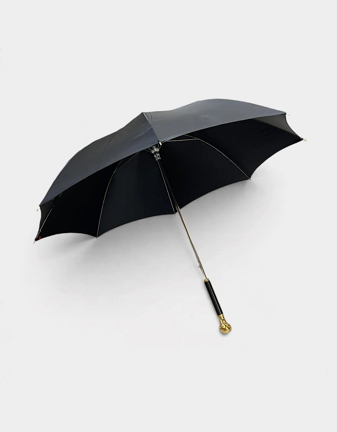 Alexander Mcqueen Gold Skull Umbrella Wood Detailing Black