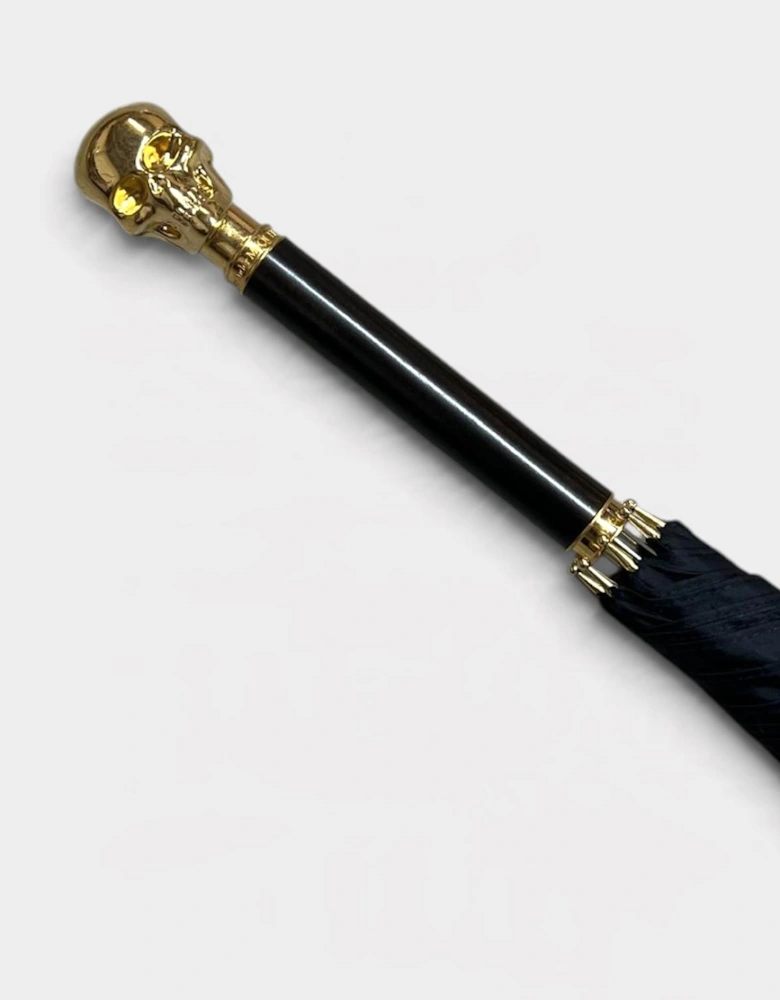 Gold Skull Umbrella Wood Detailing Black