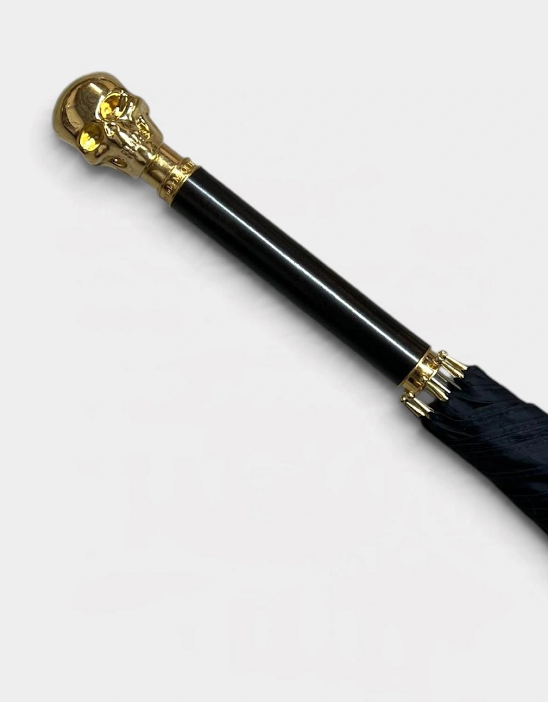 Gold Skull Umbrella Wood Detailing Black