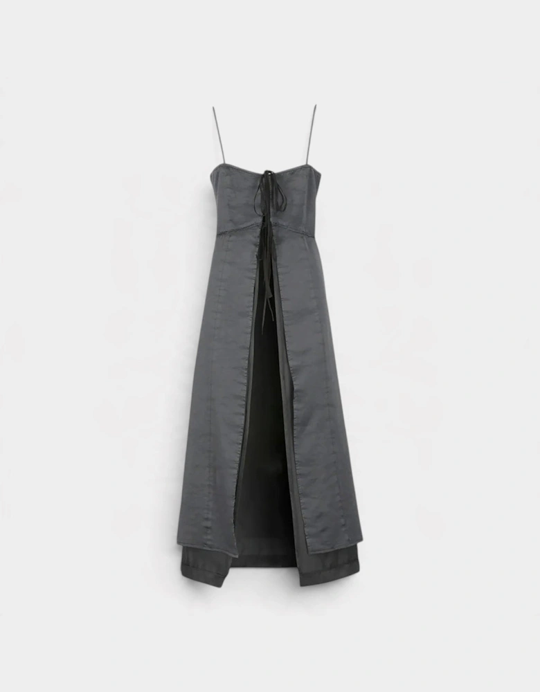 MM6 Washed Viscose Satin Tie Front Dress Black