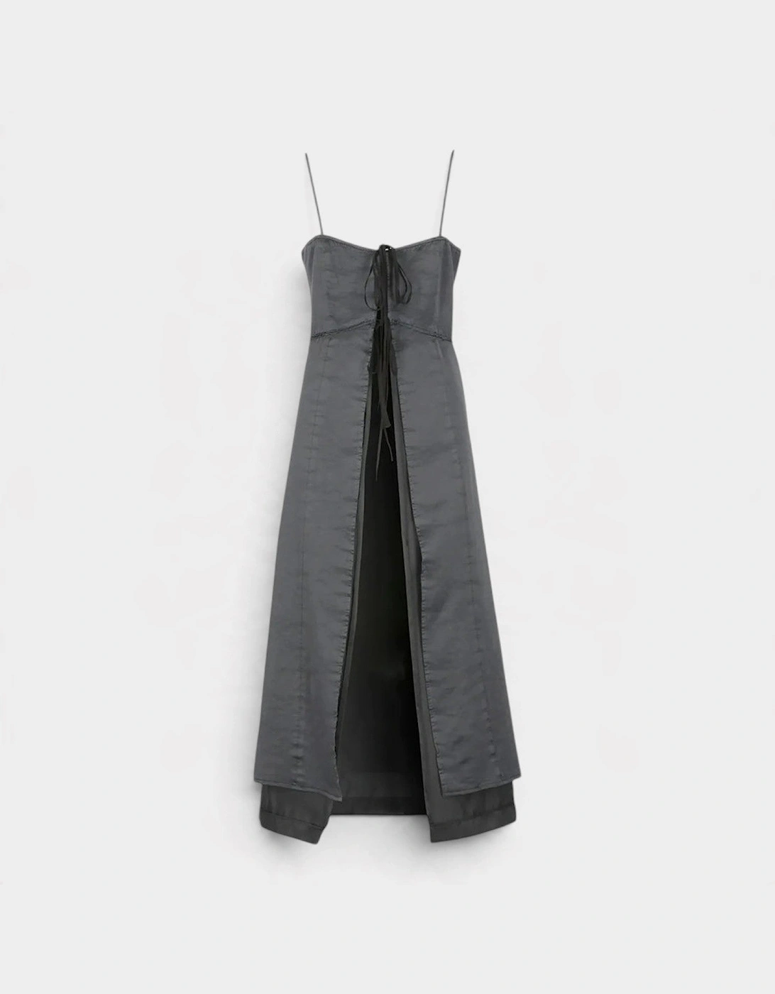 MM6 Washed Viscose Satin Tie Front Dress Black