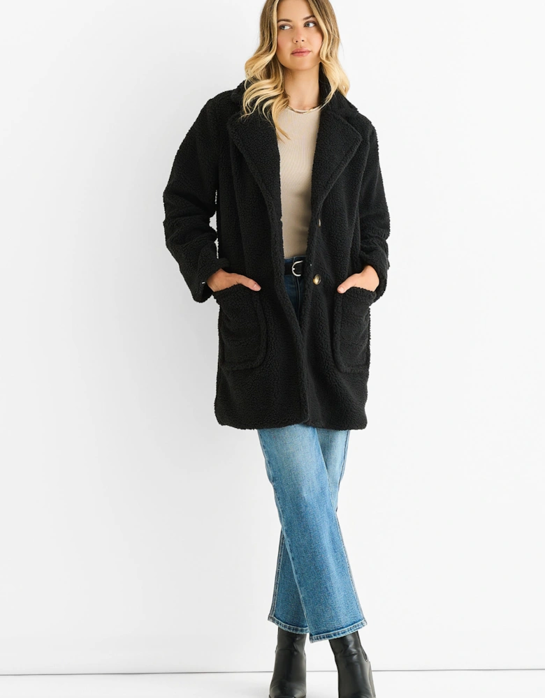 Black Faux Fur Longline Teddy Overcoat