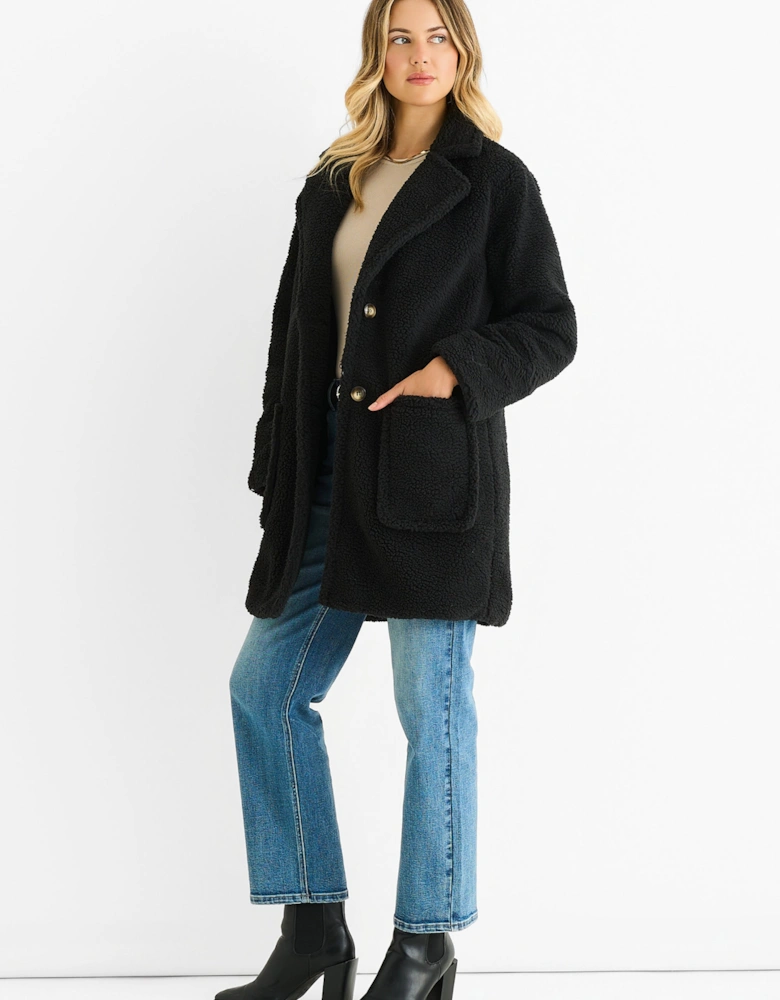 Black Faux Fur Longline Teddy Overcoat