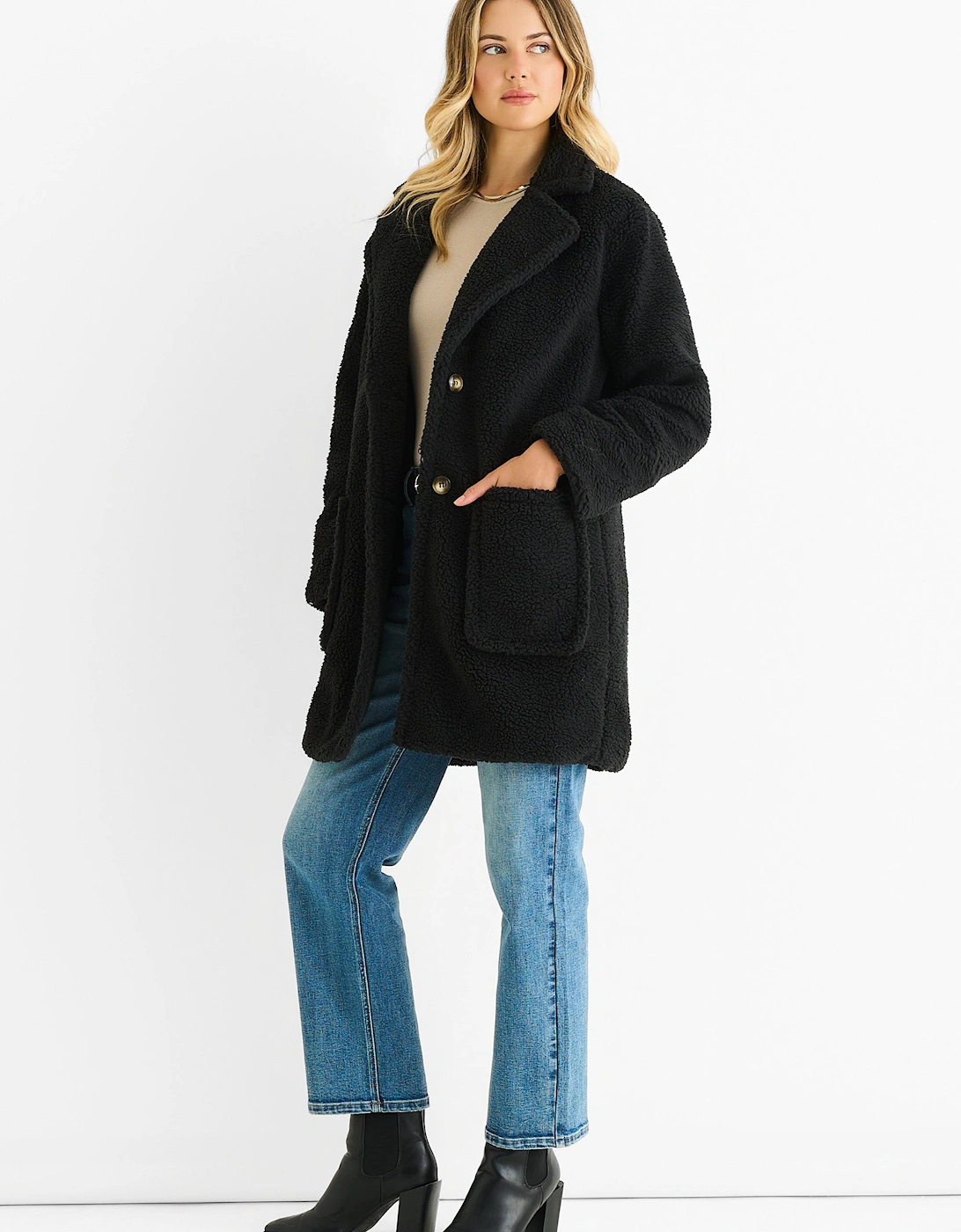 Black Faux Fur Longline Teddy Overcoat