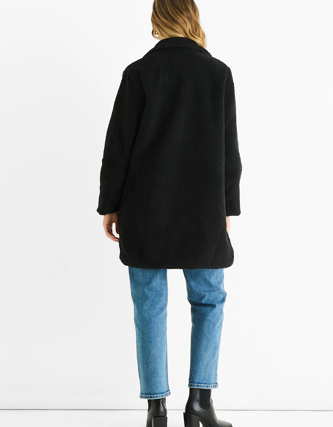 Black Faux Fur Longline Teddy Overcoat
