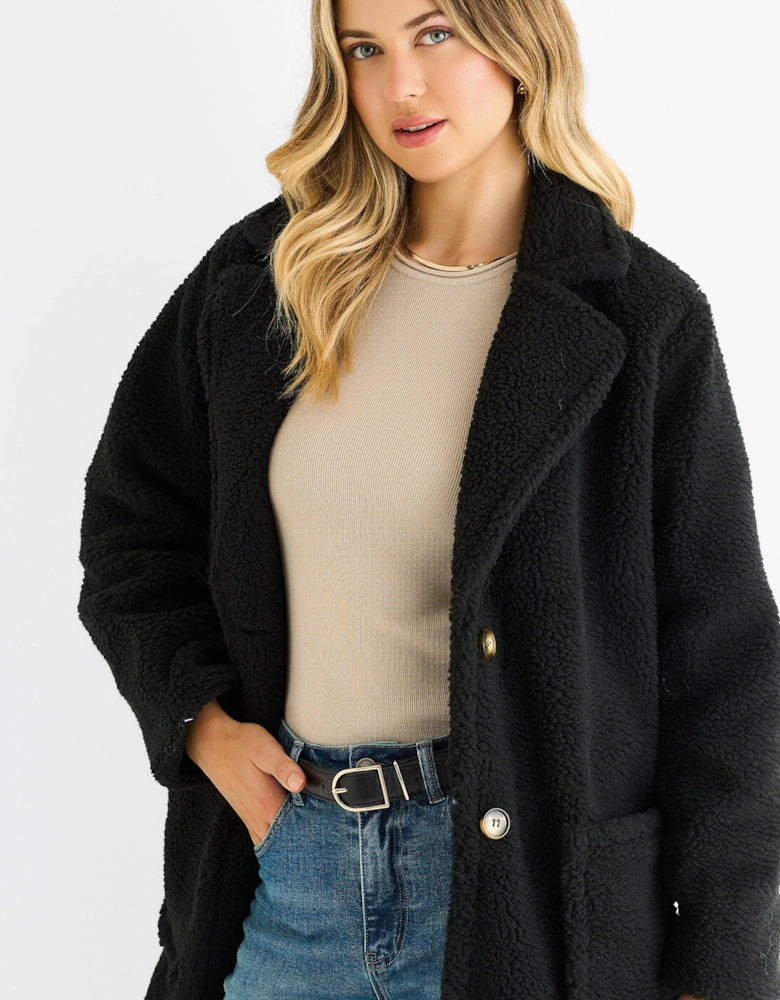Black Faux Fur Longline Teddy Overcoat