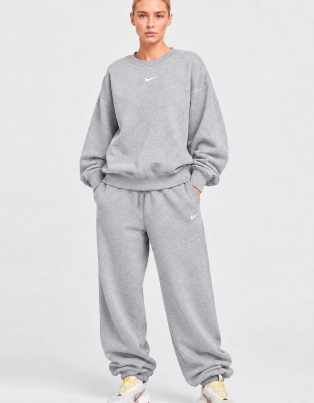 Nike Womens Oversized Phoenix Crewneck Pullover Tracksuit in Grey