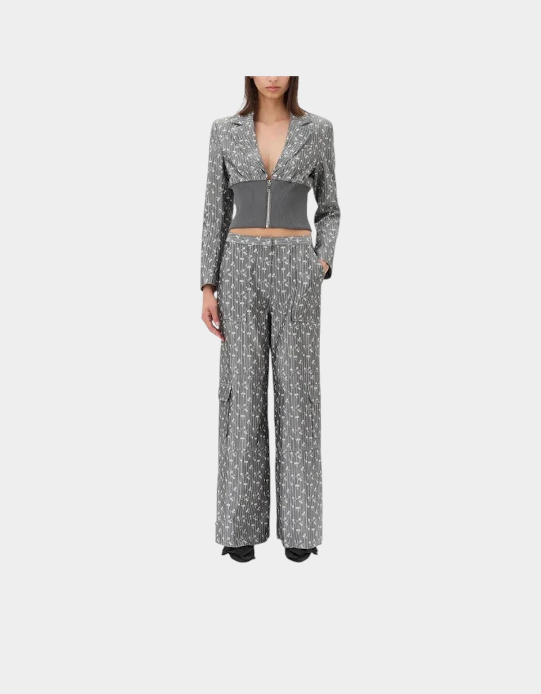 Jacquard Cropped Blazer Smoked Pearl Grey