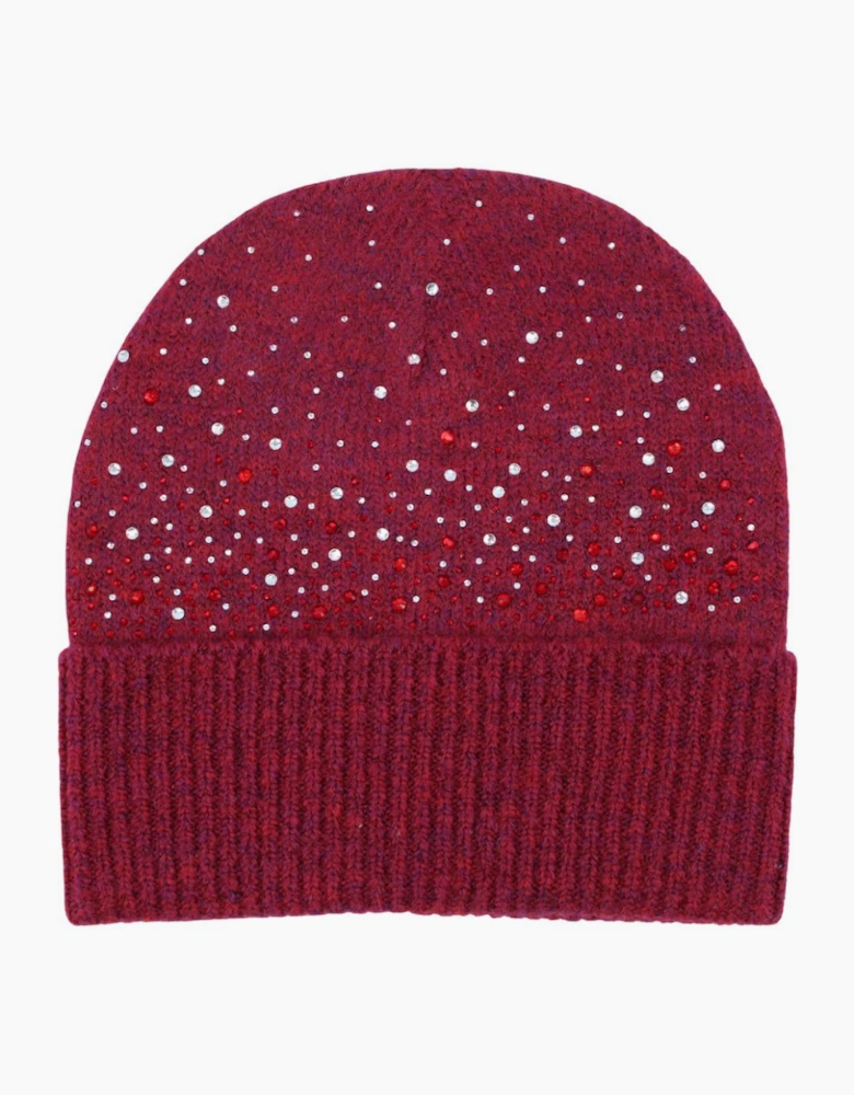 Burgundy Ladies Embellished Beanie Hat