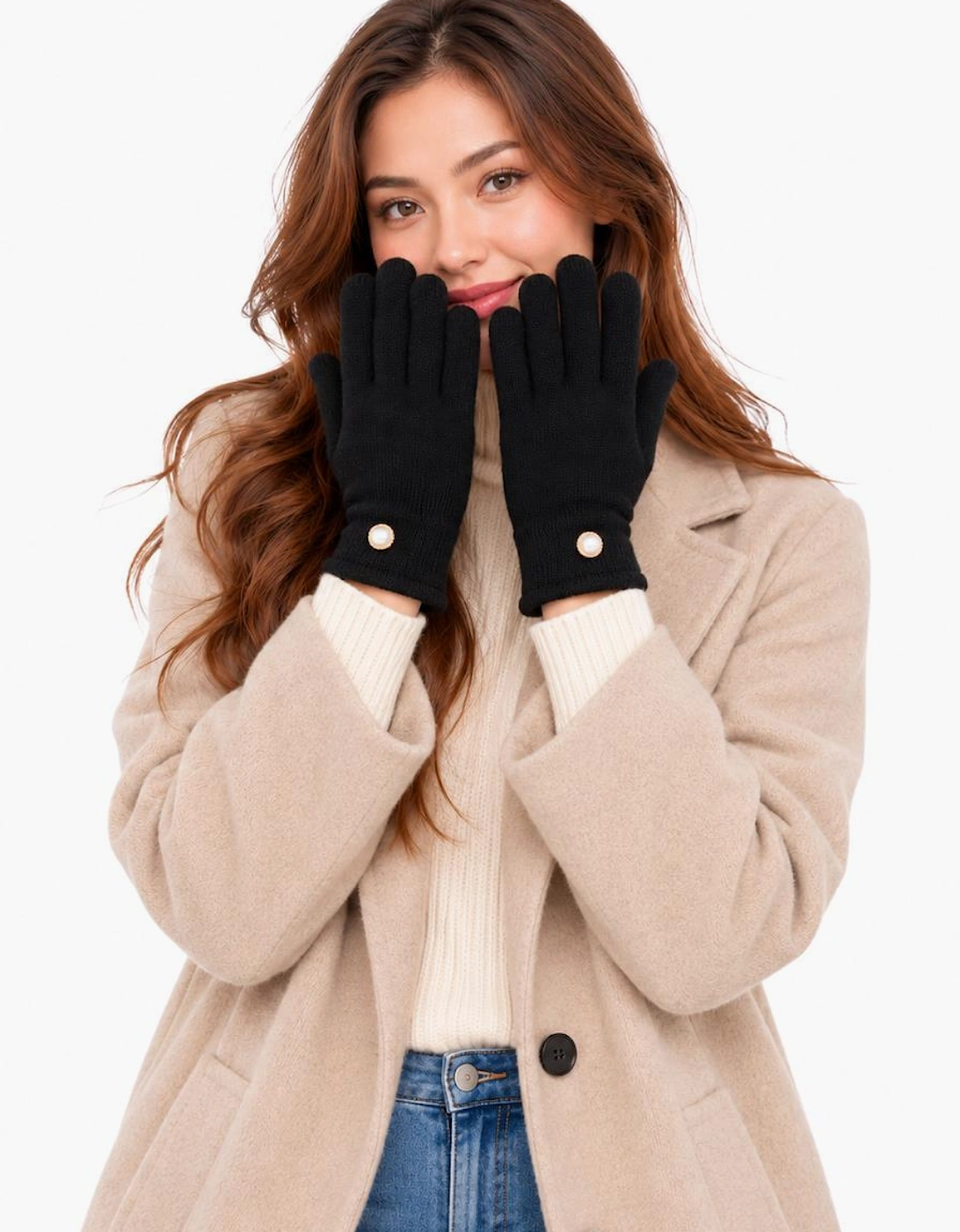 Gini London Black/Gold Button Detail Gloves - Image 3